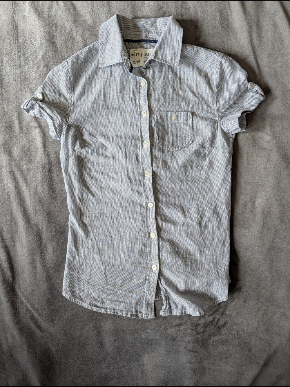 Aeropostale Light Blue Short Sleeve Button-Down Shirt with Pocket